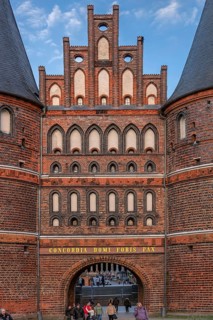 Detail of Holsten Gate, historic city gate from 1478, Holstentorplatz, Hanseatic City of Lübeck,