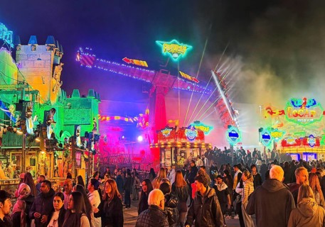 Many people at the All Saints Fair at night, the biggest old town fair in Europe, Soest, North