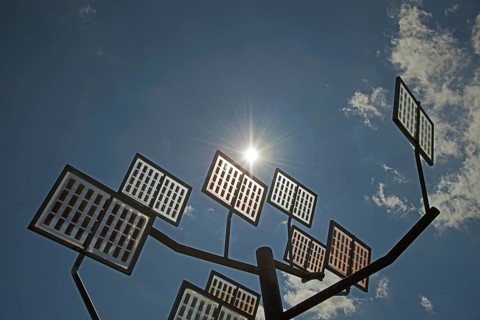 Solar-tree in the Ulm residential area solar city, Ulm, Baden-Wurttemberg, Germany