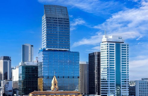 Scenic panoramic views of Auckland skyline and financial downtown city center
