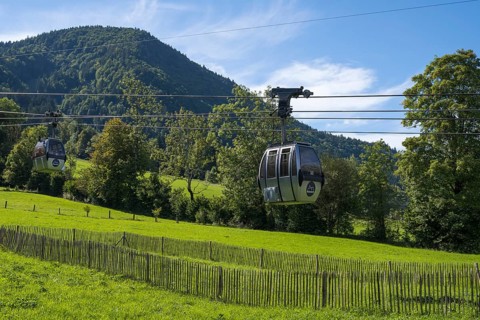 Cable car from Brauneck to Lenggries, cable car, valley station, Brauneck, Bavarian Prealps,