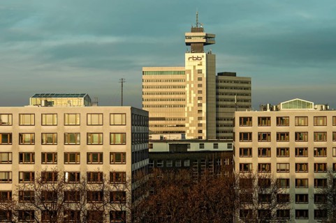 RBB Broadcasting Center, Berlin-Brandenburg Radio, TV, Television Center in Morning Light, Berlin,