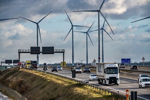 A44 motorway near Bedburg, in front of the Jackerath triangle, recultivated open-cast mining site,