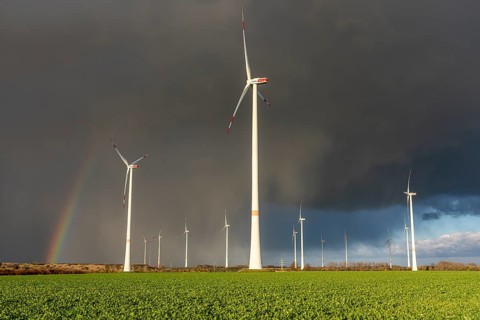Königshovener Höhe onshore wind farm, on the A44 motorway near Bedburg, in front of the Jackerath