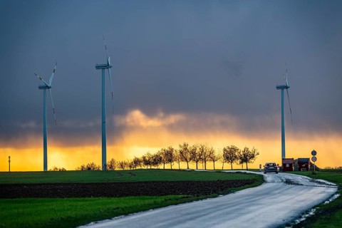 Königshovener Höhe onshore wind farm, on the A44 motorway near Bedburg, in front of the Jackerath