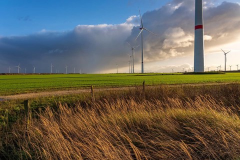 Bedburg A 44n onshore wind farm, on the A44 motorway near Bedburg, in front of the Jackerath