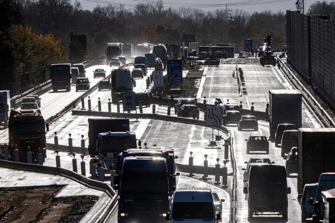 Highway construction site, the A57 is extended to 6 lanes on the section between the Meerbusch