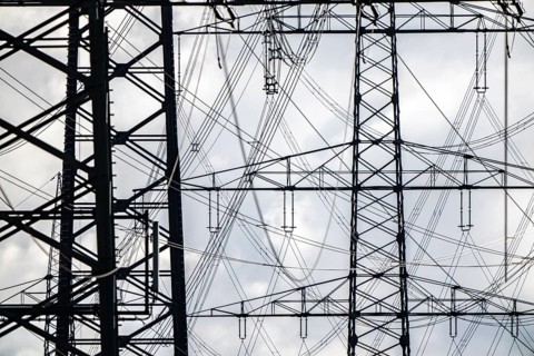 380-kV high-voltage overhead line, new building, along the A57 motorway, near Meerbusch,