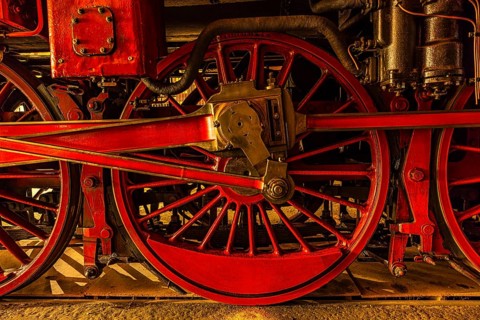 Wheelwork of the historic express locomotive 03 295, built in 1937, railway museum, Augsburg