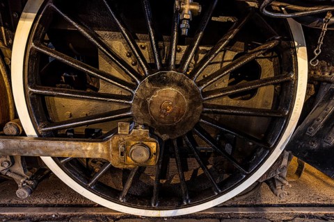 Wheelwork of the legendary French locomotive La France, operating number 231.K 22, railway museum,