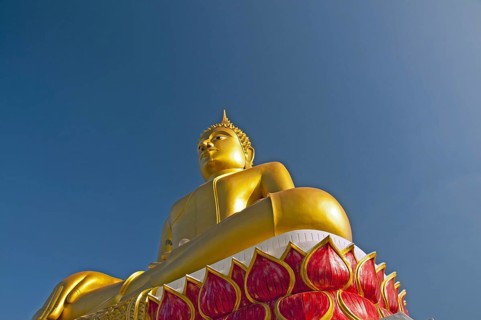 Bhumispara mudra, Buddha Gautama at the moment of enlightenment, Nong Khai, Thailand, Asia
