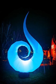 Light art, light installation, illuminated sculptures in the city garden of the city of Radolfzell