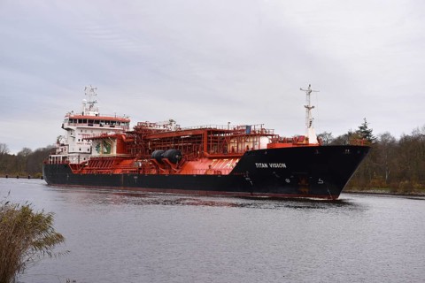 LNG tanker TITAN VISION sails in the Kiel Canal, NOK, Kiel Canal, Kiel Canal, Schleswig-Holstein,