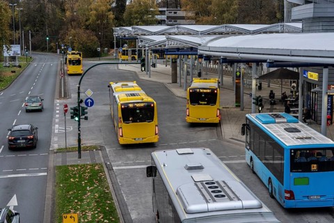 Public transport stop, bus station, local buses in Essen-Steele, bus and train hub, Essen, North