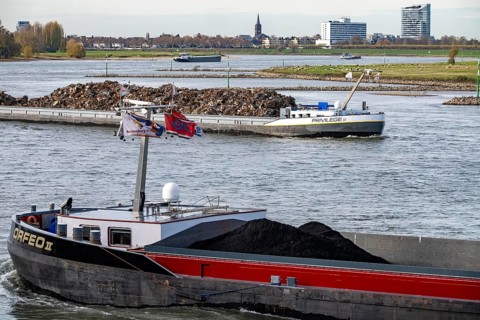 Dutch cargo ship Orfeo, brings power plant coal from the Netherlands to Mannheim, here on the Rhine
