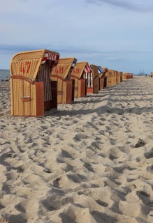 Empty, locked beach chairs on the beach, beach chair, sandy beach, Baltic Sea, Poel island,