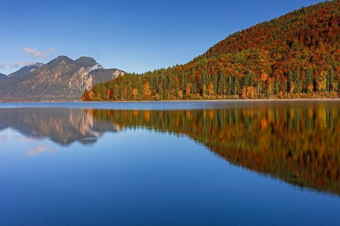 Mountain lake, mountains, morning light, reflection, autumn, autumn color, forest, shore,