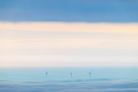 Inversion weather, fog, sunrise, autumn, view from Breitenstein of wind edges sticking out of the