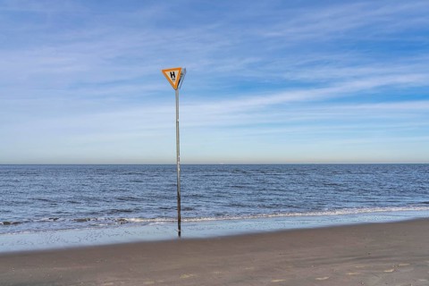 East Frisian North Sea island of Spiekeroog, Wadden Sea National Park, in winter, SOS, emergency