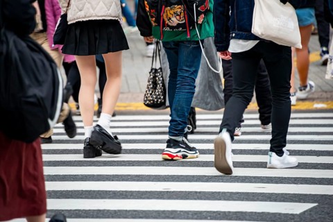 Pedestrian, crowd, lots of people crossing crosswalks, close-up, Shibuya Crossing, Shibuya,