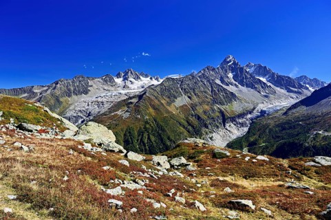 From left front Glacier du Tour back Aiguilles du Tour, right Aiguille du Chardonnet, in front