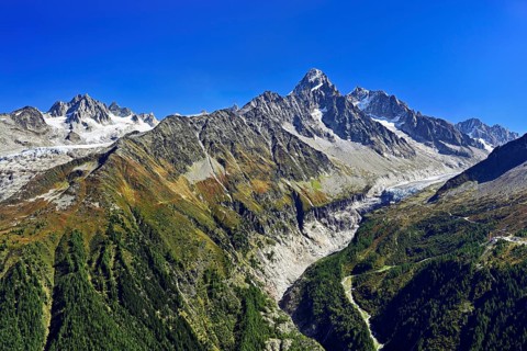 From left front Glacier du Tour back Aiguilles du Tour, right Aiguille du Chardonnet, in front