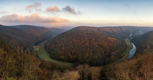 Sunrise, morning mood, autumn landscape, river loop, river Thaya, Thaya Valley National Park, Lower