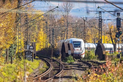 Intercity Express ICE. Open-route passenger train in the Stuttgart North Station area. Arched