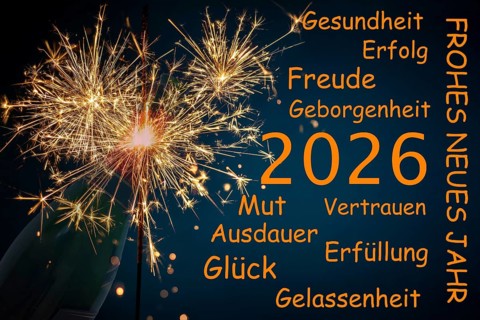 (photo montage) New Year's Eve greetings 2026 with various personal wishes (luck, success, etc.)