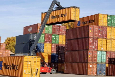 Shipping containers in the port of Mannheim. The port of Mannheim is considered one of the most