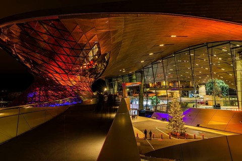 Bundbeleuchtete BMW-Welt, Petuelring, Munich, Upper Bavaria, Bavaria, Germany