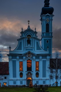 The Marienmünster in the evening light, Dießen am Lake Ammer, Upper Bavaria, Bavaria, Germany