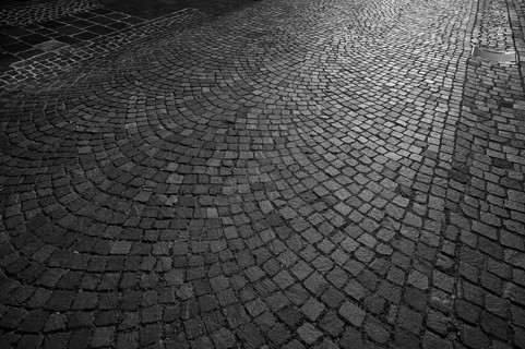 Cobblestones, street pavement, pedestrian zone, old town, Bietigheim-Bissingen, black and white,
