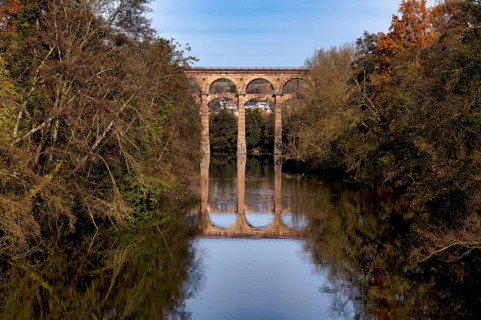 Railway viaduct, Enz viaduct, railway bridge, across Enz river, Bietigheim-Bissingen,