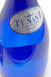 Mineral water, Ty Nant, in blue designer bottle, water from Wales, is considered one of the best
