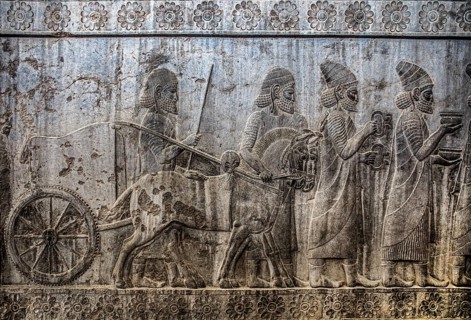 Relief detail of the delegation of peoples bringing gifts to Darius on the stairs of the Apadana