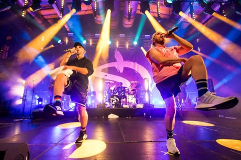 Carlito (Carlos Charlemoine) and Mal Élevé (Pablo Charlemoine), singers from Irie Révoltés live on