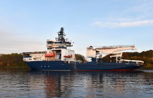 Icebreaker and offshore supply vessel BOTNICA sails through the Kiel Canal, NOK, Kiel Canal, Kiel