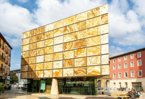 Modern architecture of Museo del Foro de Caesaraugusta, Roman forum museum building, Zaragoza,