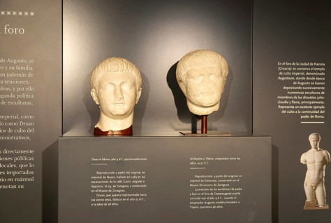 Imperial sculptures Museo del Foro de Caesaraugusta, Roman forum museum, Zaragoza, Aragon, Spain