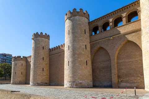 Historic walls fortifications of Aljafería Palace, Zaragoza, Aragon, Spain