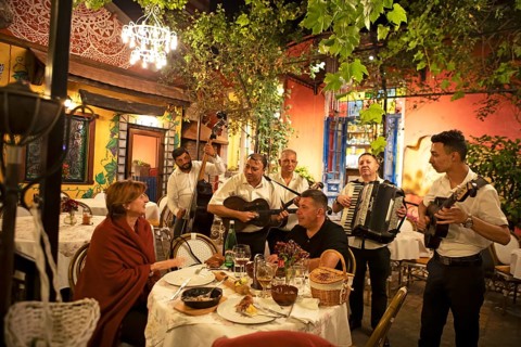 Serbian band playing traditional tamburitza music in a restaurant, Old Town, Novi Sad, Vojvodina