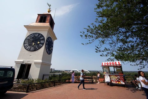 Clock Tower or Tipsy Clock, Petrovaradin or Petrovaradin Fortress, Novi Sad, Vojvodina Province,