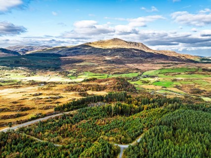 Snowdonia National Park over Road A470 from a drone, Crimea Pass, Blaenau Dolwyddelan, Wales,