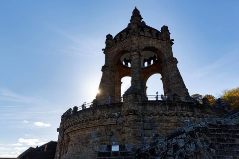 Kaiser Wilhelm Memorial, national monument with dome, landmark, sunny autumn weather, back light,