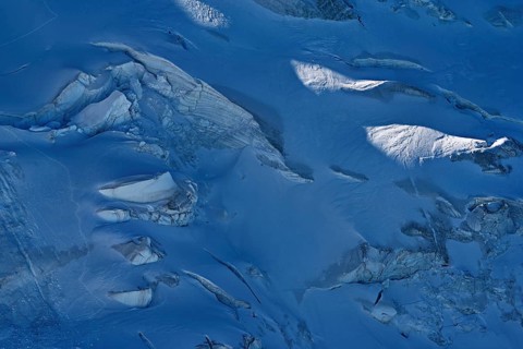 Detailed view of a glacier on a mountain, Dôme du Goûter, viewing platform, Aiguille du Midi