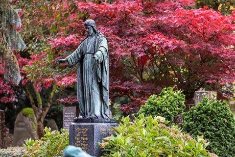 Pragfriedhof Stuttgart in autumn. November is traditionally a time for Christians to visit their
