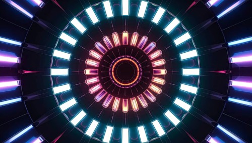 Abstract background of slightly unfocused multicolored glass lenses spinning and rotating,