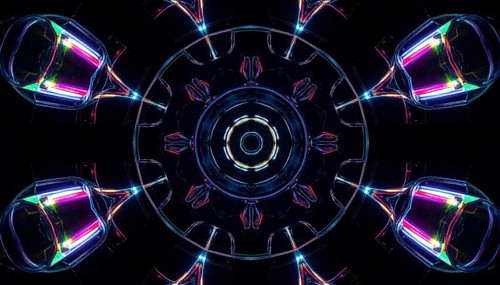 Abstract background of slightly unfocused multicolored glass lenses spinning and rotating,
