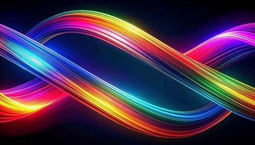 Abstract digital art featuring vibrant, intersecting neon lines creating a geometric pattern,